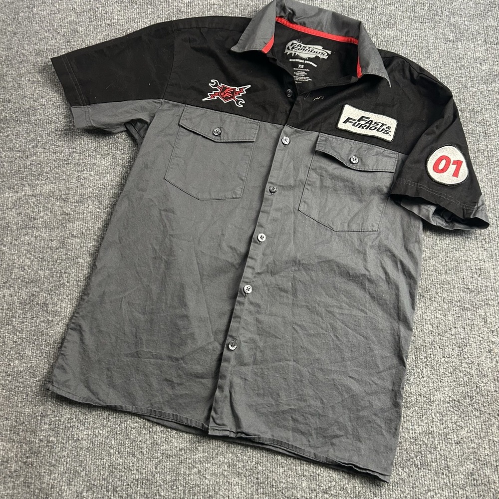Fast & Furious Shirt Mens XS Gray Black Toretto's Street Racing Garage Button Up